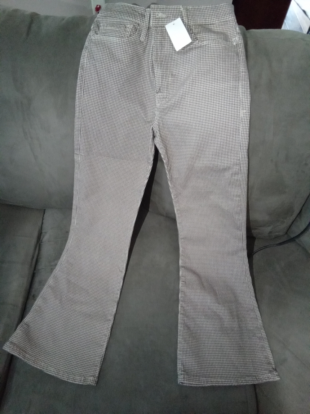 High-Waist Flared Houndstooth Pants - Brown